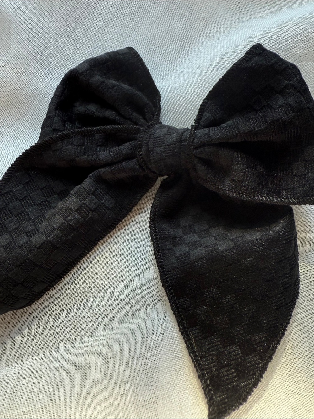 Black Velvet Checkered Hair Bow Clip